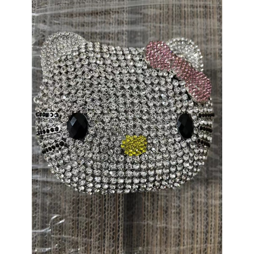 กระเป๋าคลัทช์ ประดับเพชร พลอยเทียม การ์ตูนแมว สําหรับงานเลี้ยงอาหารค่ํา