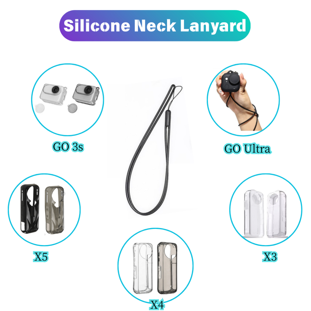 43 ซม.ซิลิโคนคอ Lanyard สําหรับ Insta360 GO Ultra GO 3S X5 X4 X3 Body เคสซิลิโคนฝาครอบเลนส์กล้องข้อมือ Anti-lost เชือก Charms สายคล้องแบบพกพา Action กล้องอุปกรณ์เสริม