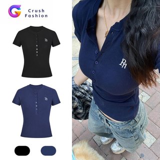 Crush Fashion Womens Summer Retro Short Sleeved Embossed Pattern Button Down Polo Neck Knitted Top