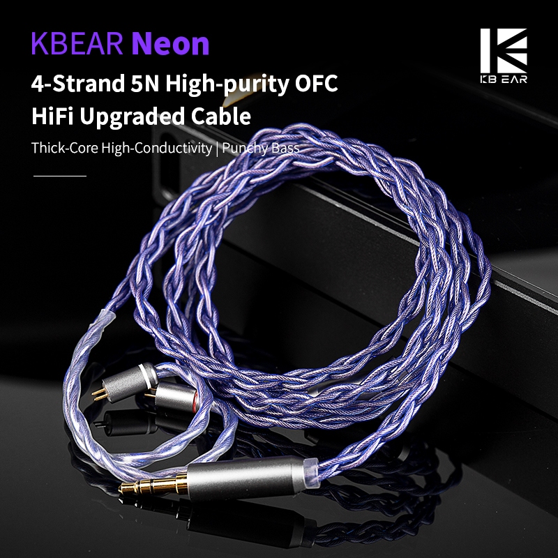 KBEAR Neon HiFi IEM หูฟังอัพเกรดสาย 4-Core High-Purity OFC Quad-Cross ทอ 3.5/4.4 มม.MMCX 2Pin QDC Balanced เปลี่ยนสาย