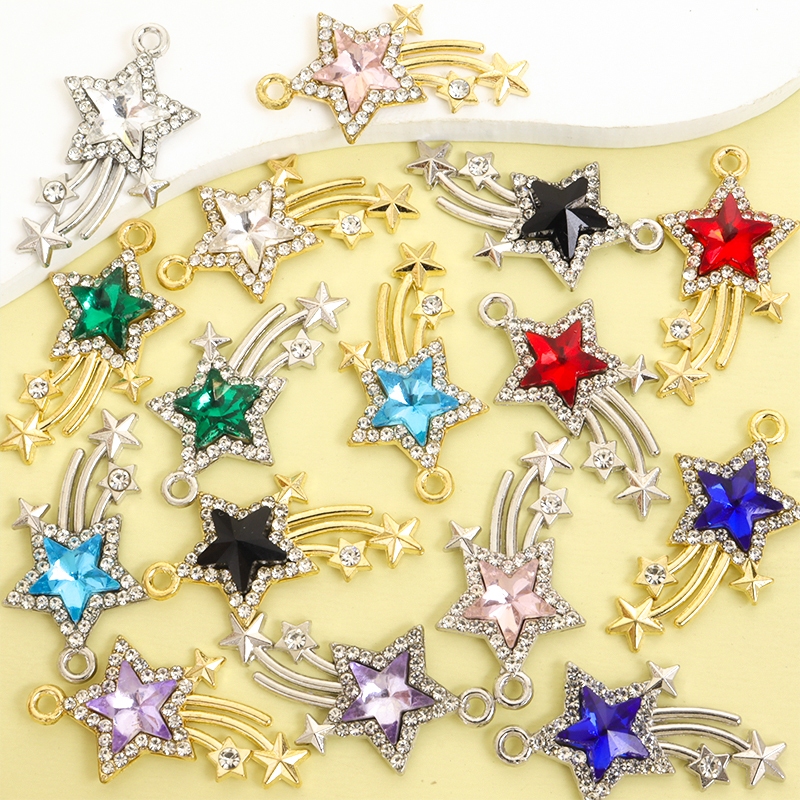 10 ชิ้น 8 สี Star-รูป Rhinestone Inlay ประกายดาวตก Charms หรูหราอารมณ์สร้อยคอต่างหูพวงกุญแจปลั๊กฝุ่น DIY ที่ละเอียดอ่อน Charming Trailing Star จี้โลหะผสม