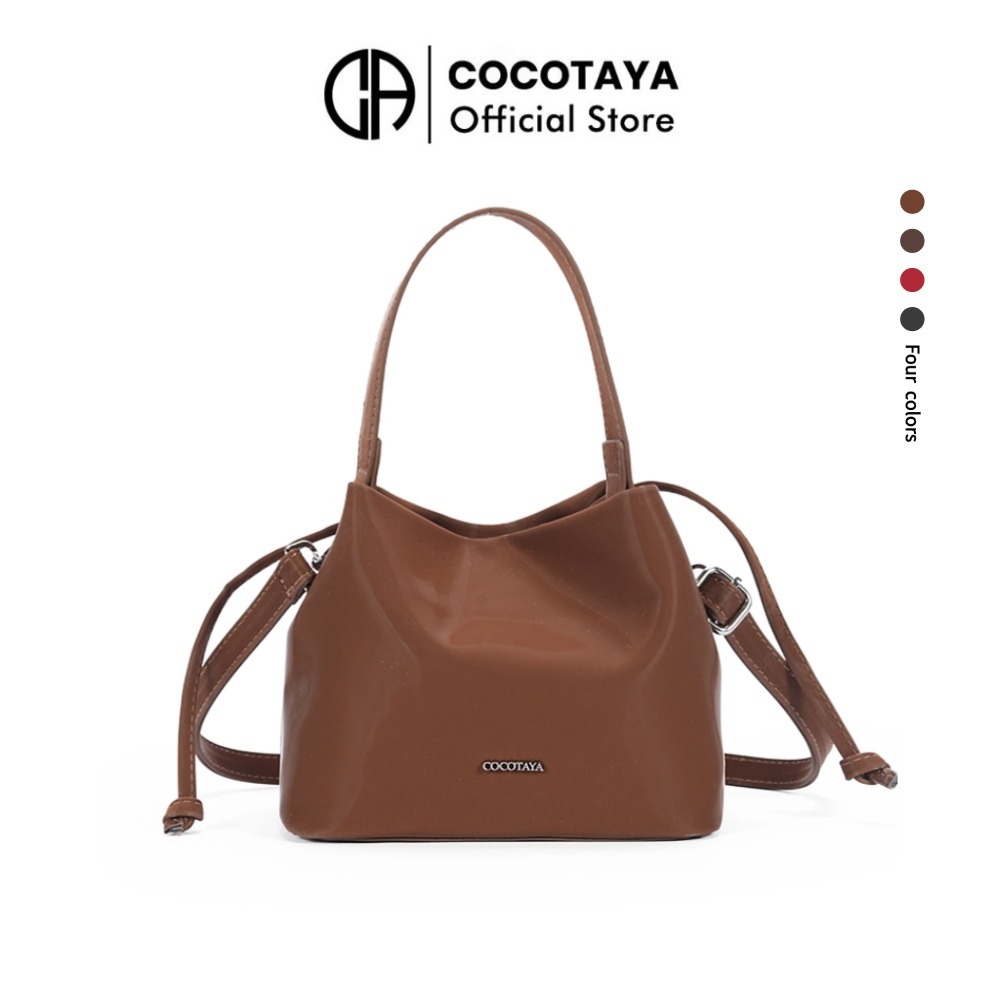 COCOTAYA-Monika Bagกระเป๋าสะพายข้างผู้หญิงมันวาวใหม่ PU กระเป๋าถังแบบพกพา