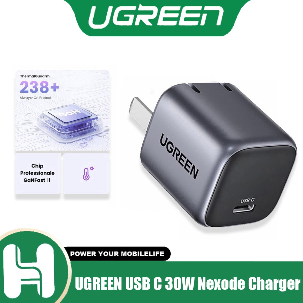 UGREEN เครื่องชาร์จ USB C 30W Mini Folding GaN Fast Wall Charger Type-C Power Adapter