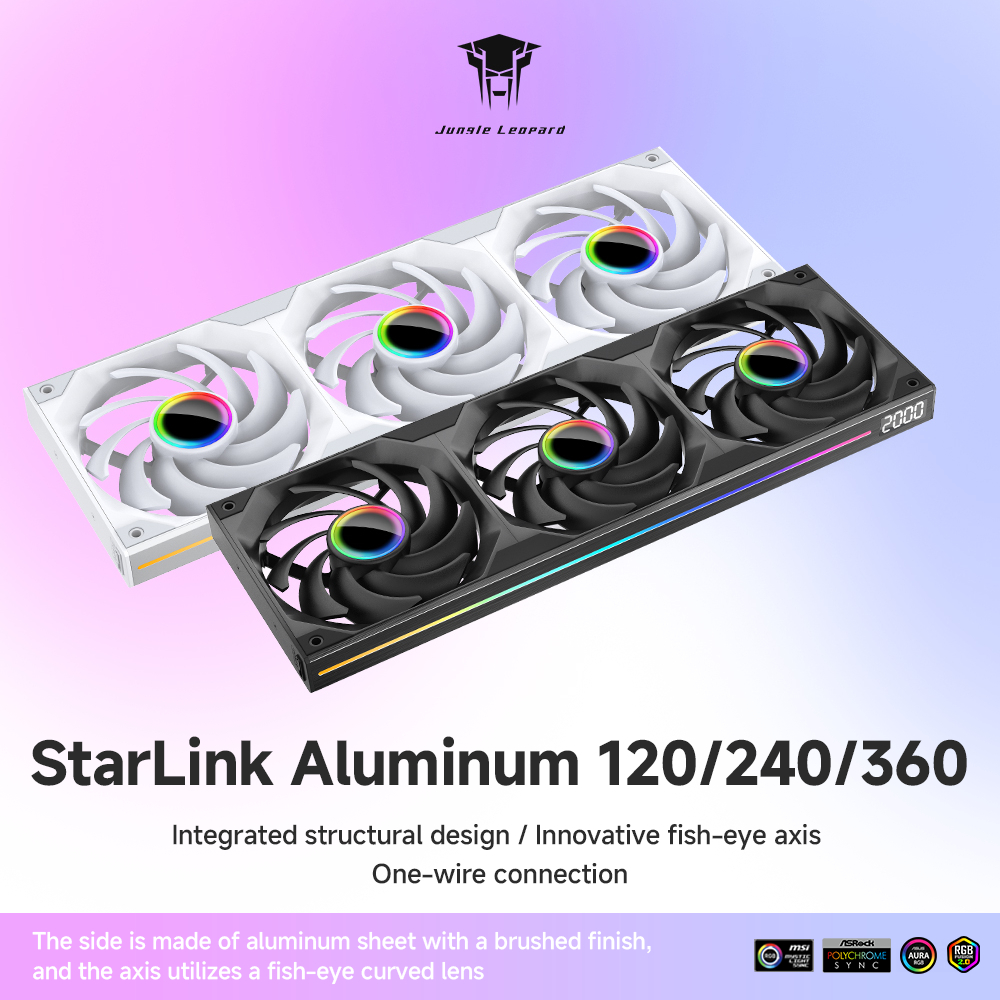 Jungle Leopard Star-Link อลูมิเนียมแผ่นกรอบ ARGB CPU พัดลมระบายความร้อน (ออกแบบต่อเนื่อง) 120 มม./240 มม./360 มม.ไม่มีซอฟต์แวร์ควบคุมดิจิตอล 5V 3-PIN Divine Light Sync 4-PIN PWM Series Int