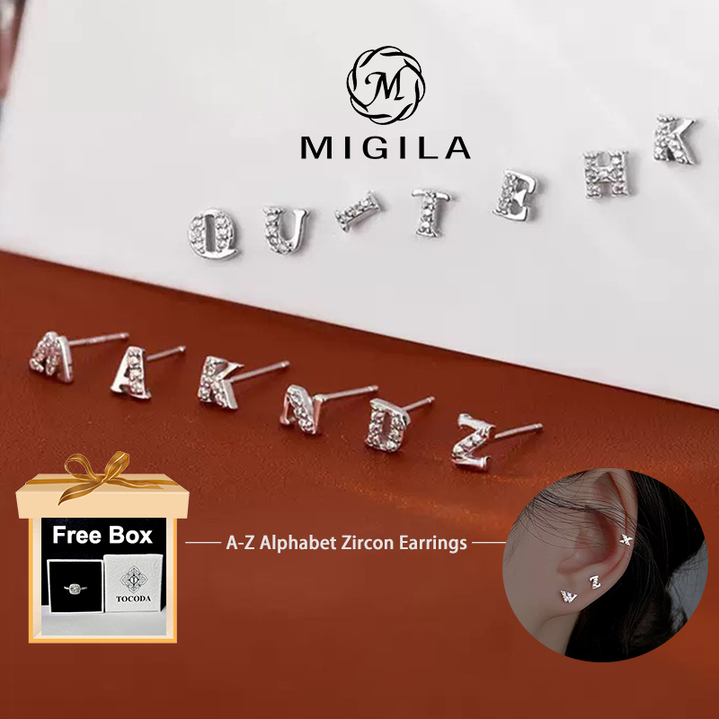 ต่างหู MIGILA AZ ตัวอักษร Zircon ทนทานต่อแสงแดด สไตล์สากลทั้งสองเพศ ของขวัญเลิศ