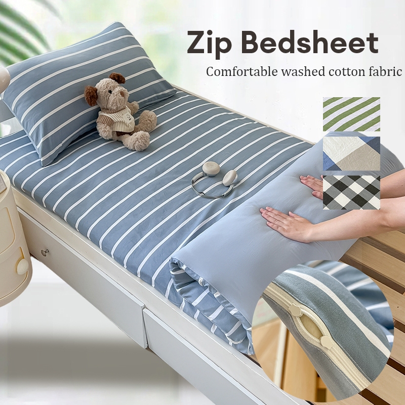 ผ้าปูที่นอน มีซิป 3ฟุต 4ฟุต 2 นิ้ว ลาย ลายสก๊อต bedsheet 500เส้นด้าย bed protector ป้องกันไรฝุ่น พิมพ์ลาย 床垫套