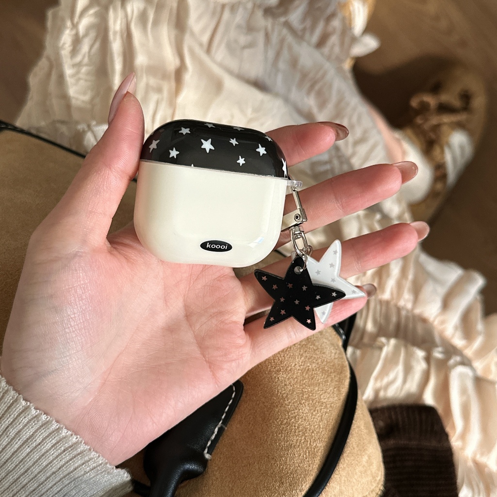 IMD Simple สีดําสีขาวดาวพวงกุญแจหูฟังสําหรับ AirPods 1 2 3 4 Pro หูฟังไร้สายบลูทูธ AirPods Pro2 กันกระแทกปลอก