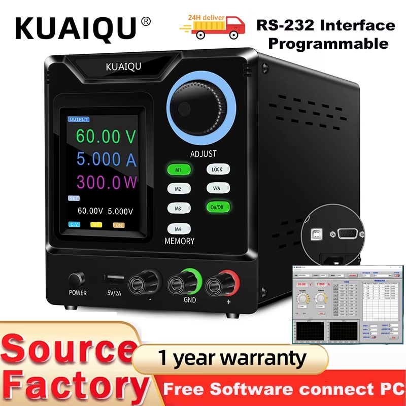 KUAIQU เครื่องจ่ายไฟ DC Power Supply 30V 60V 120V 5A 10A ปรับแรงดันได้ ซ่อมมือถือ จอ LCD บันทึก 4 โหมด USB สามารถเชื่อมต่อกับคอมพิวเตอร์ การทดสอบการชาร์จไฟ LED อย่างรวดเร็ว