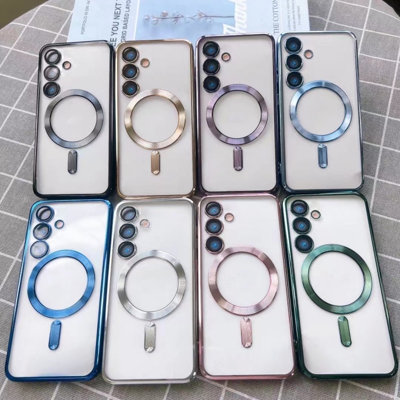 สําหรับ Samsung Galaxy A57 A37 A07 A17 A06 A15 A16 A25 A26 A35 A36 A54 A55 A56 แหวนวงเล็บชุบแม่เหล็กเคสโทรศัพท์กล้องป้องกันถุงลมนิรภัยกันกระแทกซิลิโคนอ่อนนุ่มฝาครอบ