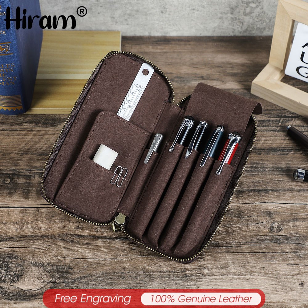 Hiram Full Grain หนังปากกาโรงเรียนดินสอสําหรับเด็กผู้หญิงผู้ใหญ่เก็บปากกากระเป๋าผู้ถือเครื่องเขียนกระเป๋า