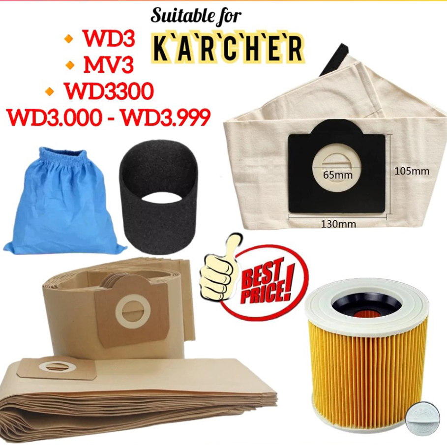 สําหรับ Karcher MV3 WD3 พรีเมี่ยม WD3300 SE4001 Vacum สูญญากาศ Hepa ถุงกรอง Vakum Beg อุปกรณ์เสริมอะไหล่