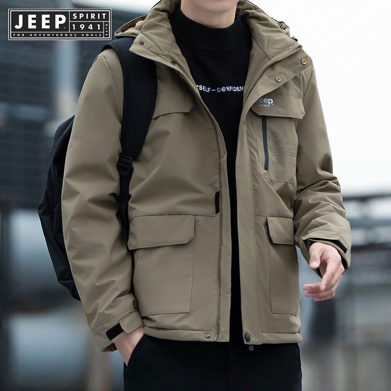 เสื้อกันหนาว JEEP SPIRIT 1941 สำหรับผู้ใหญ่และผู้สูงอายุ ผ้าฟลีซหนา พร้อมหมวกถอดได้