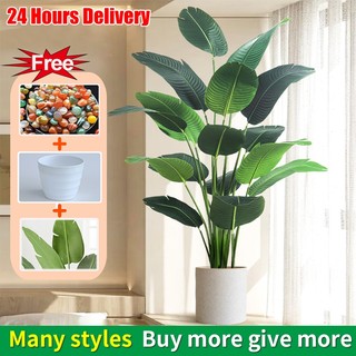 【Free flower pots】120cm Artificial Palm artificial plants lutescens plastic plantst Tall Plants potted green palm leaves monstera home garden living room bedroom "