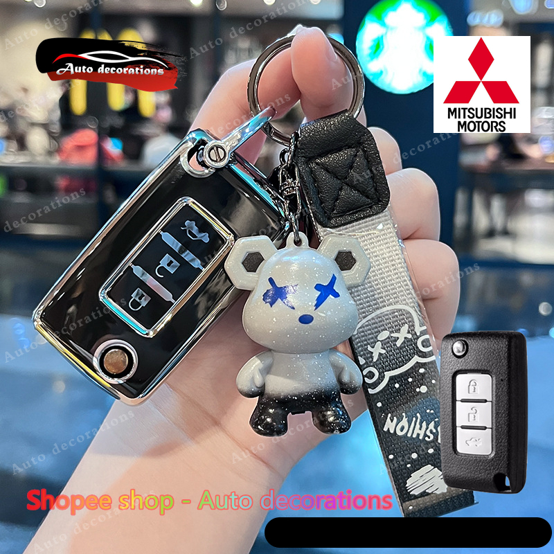 กุญแจรถดัดแปลงแบบพับได้สําหรับ Mitsubishi Pajero/Mirage/Attrage/Triton พวงกุญแจหุ้มกุญแจ