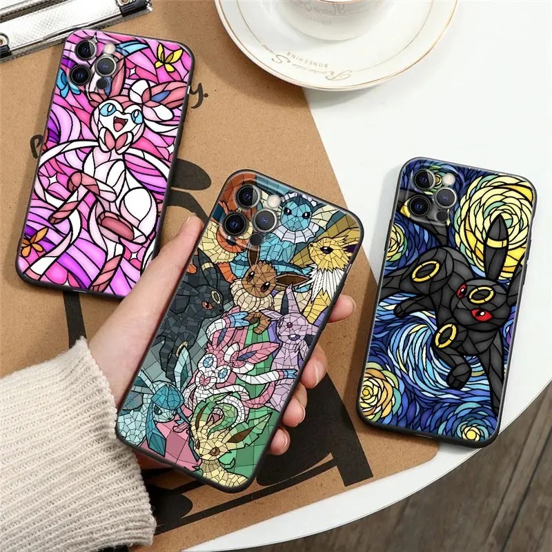 Pokemon Eevee Umbreon Sylveon Stained Glassเคสโทรศัพท์สําหรับApple iPhone 16 15 14 13 12 11 Pro Max XR XS Max 7 8 Plusกรณี
