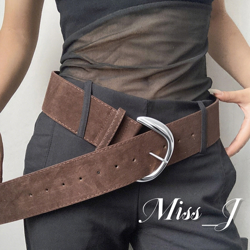 Miss_J พร้อมส่งจากกทม เข็มขัดเอวแบบกว้างสไตล์ Vintage American Retro สำหรับผู้หญิง เนื้อซู๊ด ใส่กับกระโปรงหรือกางเกงยีนส์ ดีไซน์มีเอกลักษณ์
