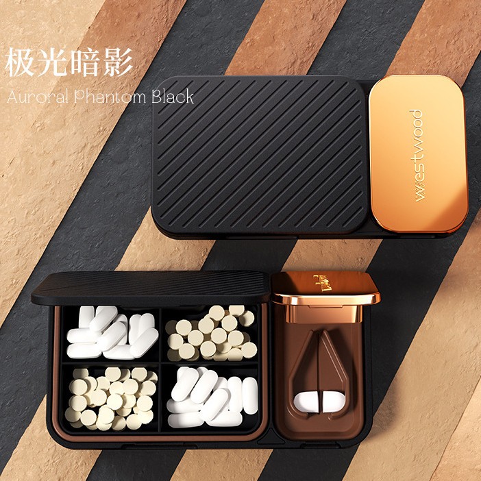 กล่องยา เครื่องตัดยา แบบพกพา หรูหรา Sub-Packing Light-Proof Pill Box Multi-Function Two-In-One Medicine Storage