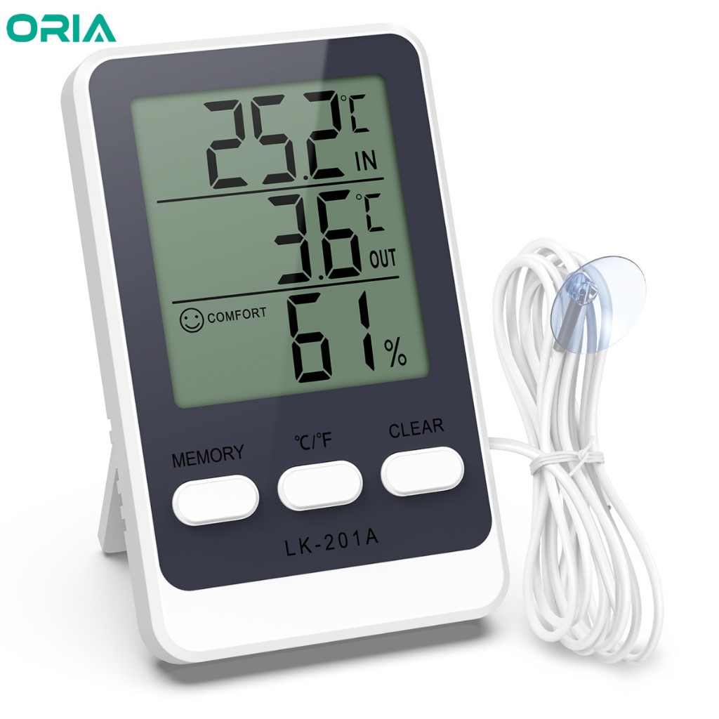 ORIA เครื่องวัดอุณหภูมิตู้เย็นดิจิตอลเครื่องวัดอุณหภูมิและความชื้นในร่มพร้อมโพรบสําหรับตู้แช่แข็งตู้เย็นพิพิธภัณฑ์สัตว์น้ํา