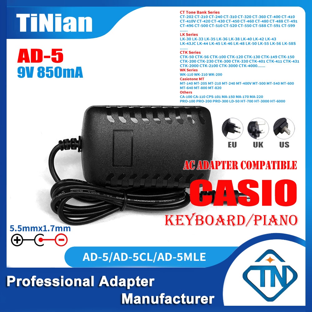 9V 850mA AD-5 ADR-8 อะแดปเตอร์ AC/DC สําหรับ CASIO CA-100 CA-110 CPS-101 CPS-120 LDS-50 HT-700 HT-60