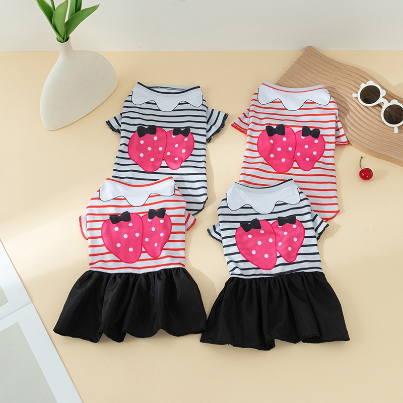 กระโปรงเสื้อกั๊กแขนสั้นลายทางน่ารักสําหรับสุนัขและแมว - เครื่องแต่งกายสัตว์เลี้ยงฤดูร้อนใหม่