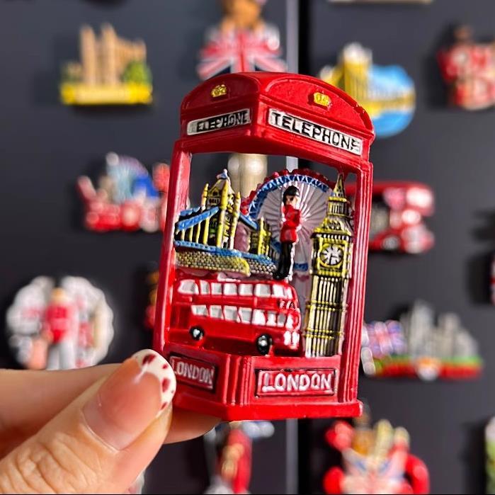 แม่เหล็กติดตู้เย็น ยุโรปสหราชอาณาจักรสถานที่ท่องเที่ยวตู้เย็นสติกเกอร์ของที่ระลึกลอนดอนที่ทําด้วยมือสร้างสรรค์ที่ไม่ซ้ํากัน3งแม่เหล็กติดตู้เย็น