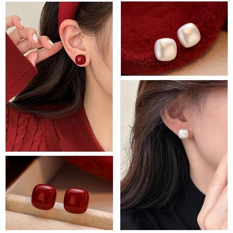 S925 เงินสเตอร์ลิงขนาดเล็ก Cube น้ําตาลต่างหูมุกหญิงหรูหรา High-End น้ําหอมขนาดเล็กต่างหูสี่เหลี่ยม