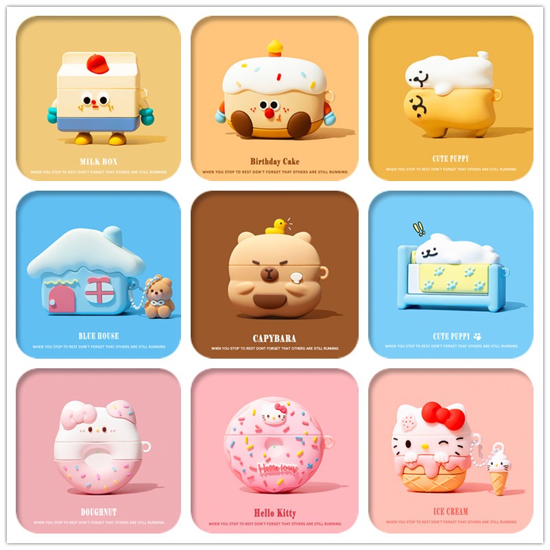 รูปแบบการ์ตูนสําหรับ AirPods4/4ANC/1/2/3/Pro/Pro2 เคสซิลิโคนอ่อนนุ่มพร้อมคาราบิเนอร์