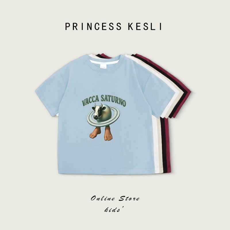 Princess Kesli เสื้อเด็กผู้ชาย คอกลม พิมพ์ลาย tung tung tung sahur ทรงหลวมใส่สบาย สำหรับเด็กผู้ชาย 2-12 ปี