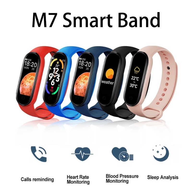 M7 สมาร์ทนาฬิกาซิลิโคน Heart Rate สมาร์ท Band Varied Dials Fitness Tracker ความดันโลหิตสร้อยข้อมือกี