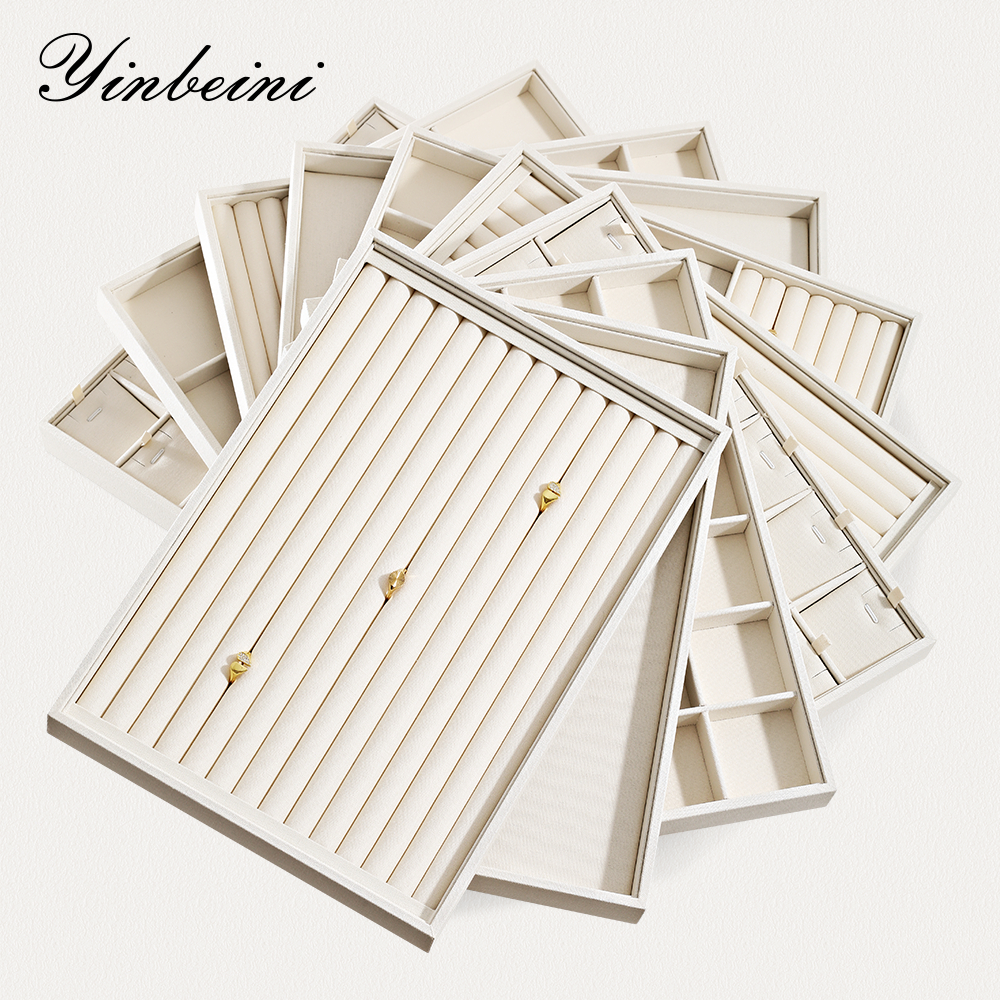 Yinbeini ต่างหูแหวนกำไลข้อมือสร้อยคอแสดงสร้อยคอผู้ถือผ้าลินินถาดเก็บเครื่องประดับวางซ้อนกันได้ P062