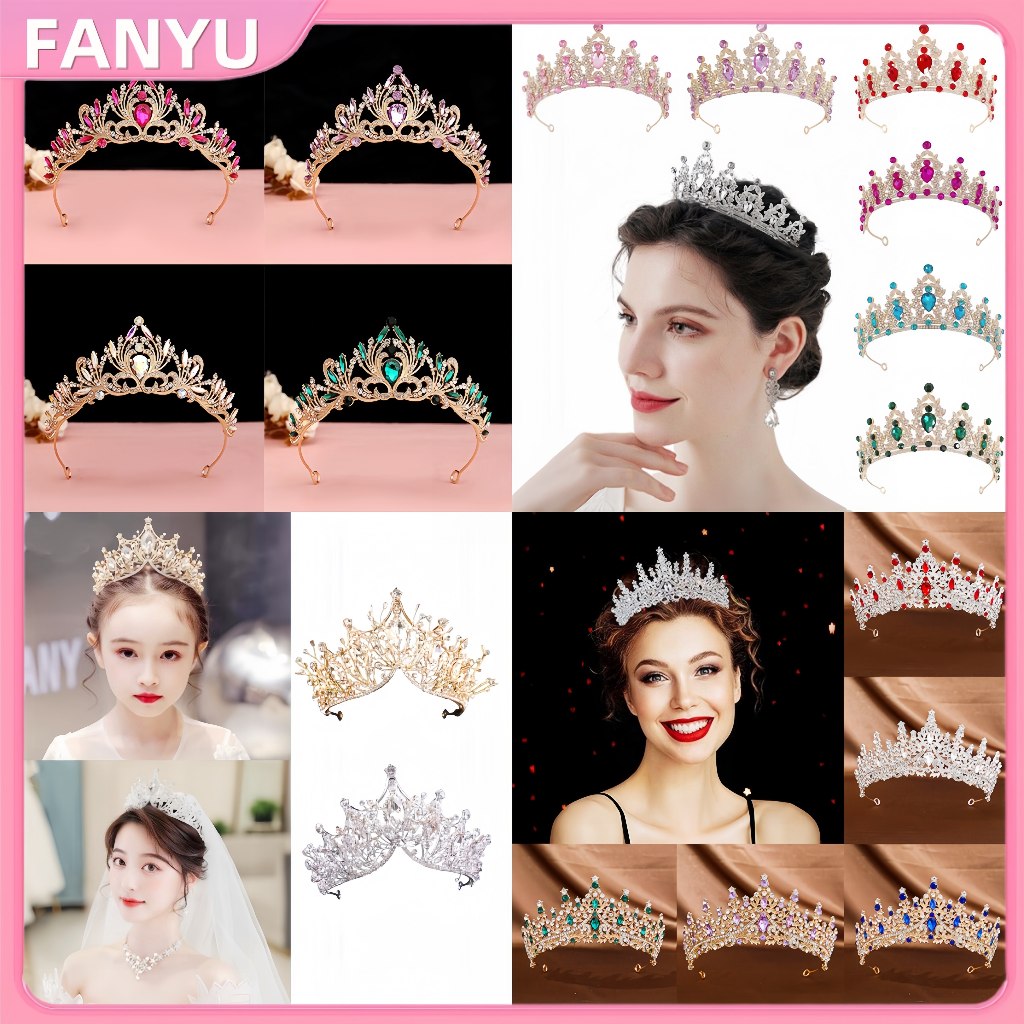 Shakangcool Baroque Crown สาวงานแต่งงานอุปกรณ์เสริมผมอัญมณีเจ้าสาว Tiara Hairwear SGL