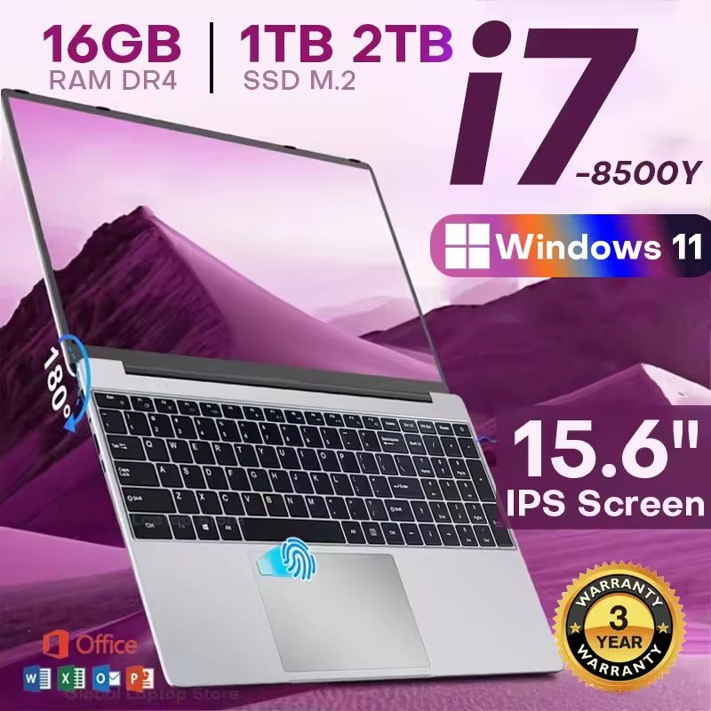 Pre ติดตั้ง Ms OffceFingerprint ปลดล็อคแล็ปท็อป 15.6 นิ้ว Windows 11 Intel Core i7 8500Y 16GB RAM 1/