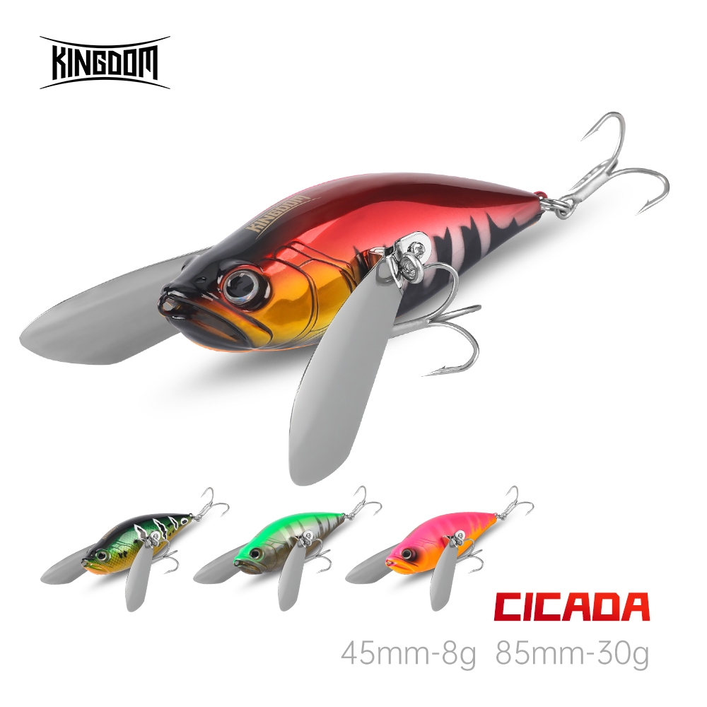 Kingdom Cloamwing Cicada Bionic Fishing Lure 45 มม./8g 85 มม./30g ลอย Topwater Lure สั่น Action Mimic แมลงจริงลักษณะ ABS Body Streamline ปีกโลหะ 3X เสริมสร้างตะขอ