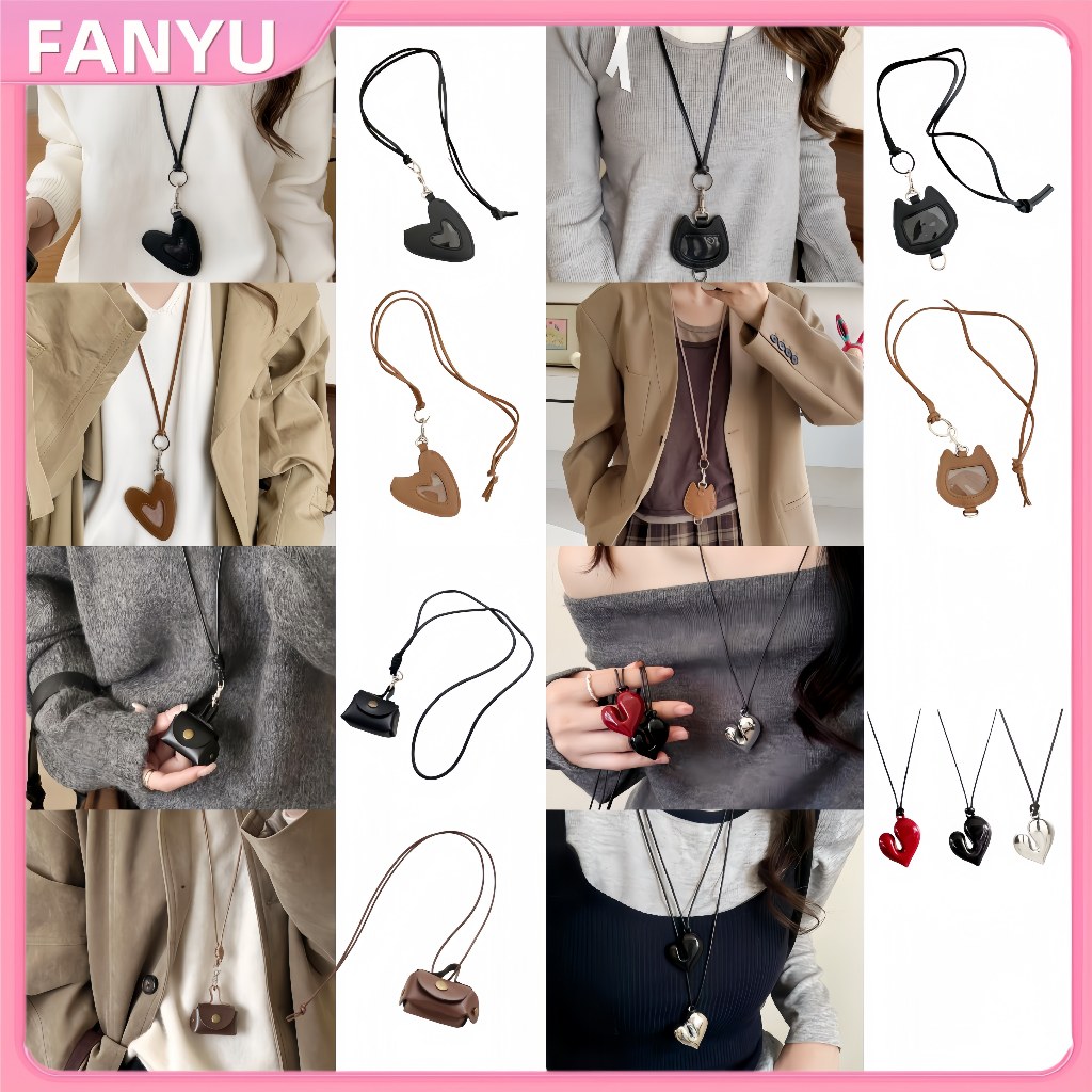 SGL Vintage PU กระเป๋าสร้อยคอแมวน่ารักรูปหัวใจจี้ยาวสร้อยคอยาวสายปรับเสื้อกันหนาวสร้อยคอสําหรับผู้ชา