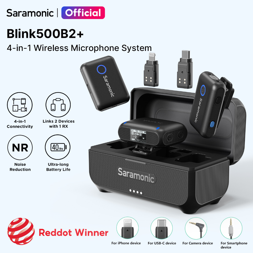Saramonic Blink500B2+ 4 รูปแบบใน 1  ไมค์ไร้สาย ตัดเสียงรบกวน สำหรับ iPhone16/17 Android  กล้อง