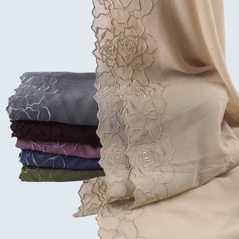 LOVOSME Hijab ชีฟอง ลายดอกไม้เย็บปักถักร้อย นุ่ม สไตล์ Muslim Women