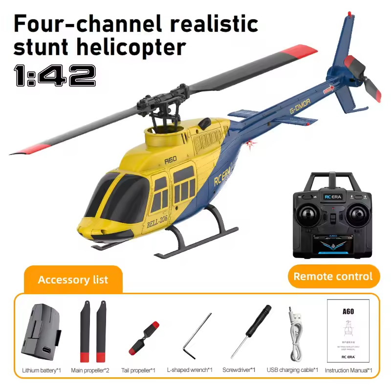 Bell 206 RC เฮลิคอปเตอร์ 2.4G RC EAR A60 RTF 1:42 RC เฮลิคอปเตอร์ 4-Channel ความสูงถือรีโมทคอนโทรลเฮ