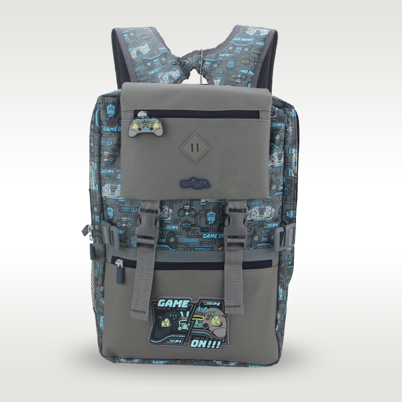 กระเป๋านักเรียนเด็กเด็กชายสีเทาเกมคอนโซลกระเป๋าเป้สะพายหลังอุปกรณ์การเรียนรู้ 18 นิ้ว 10-15 ปี
