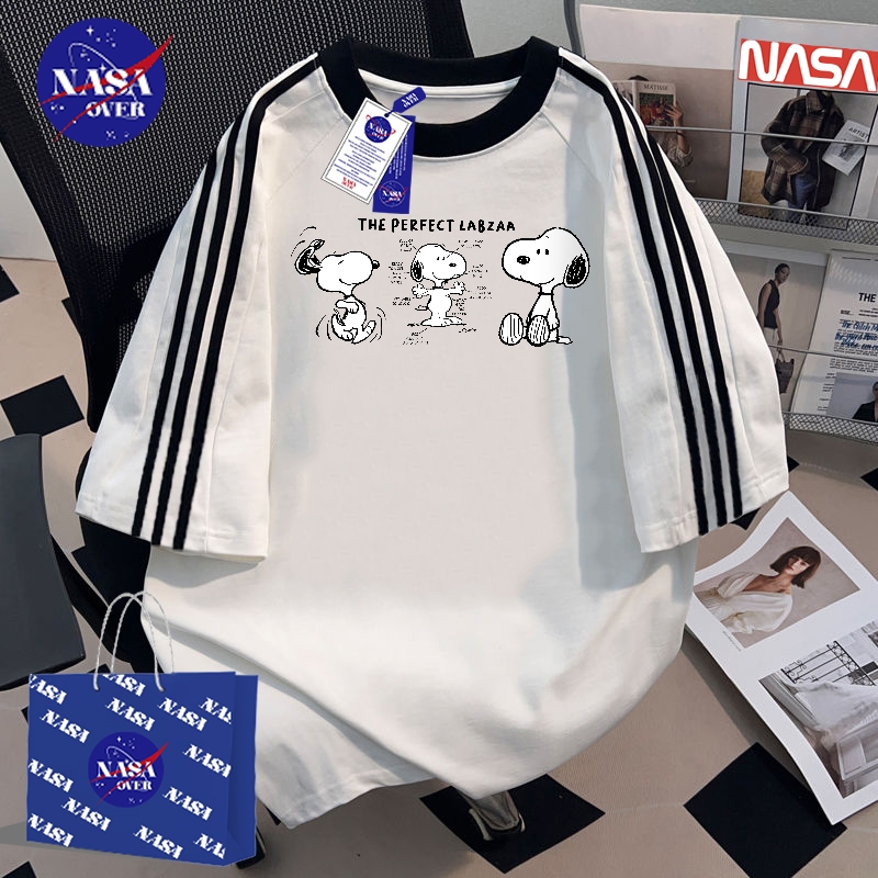 【พร้อมส่ง】🔥NASA ทรงโอเวอร์ไซส์ คอกลม แขนสั้น ใส่ได้ทั้งชายหญิง ผ้าฝ้ายแท้100% เส