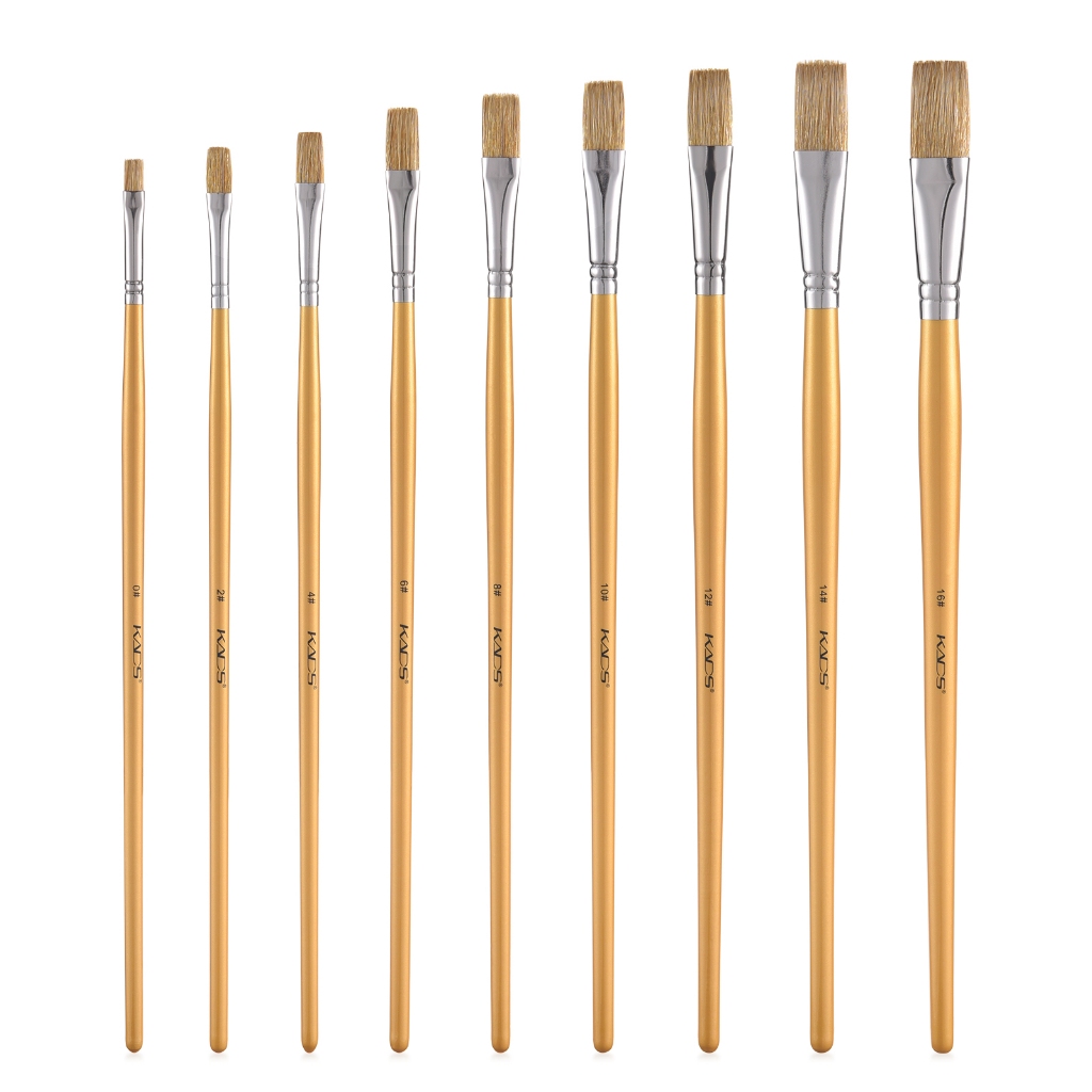 KADS 9 ชิ้นชุดแปรงทาสี Hog Bristle Artist Paint Brush Set น้ํามันหัวแบน, อะคริลิค, แปรง Gouache พร้อมด้ามยาวและขนแปรงแข็งสําหรับภาพวาดศิลปะ