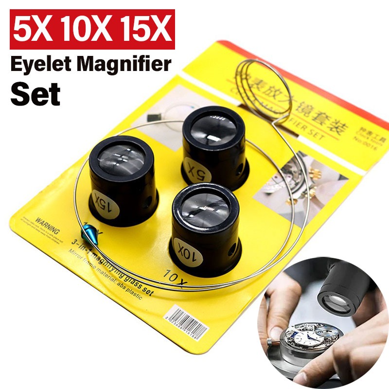 เครื่องมือซ่อมนาฬิกา 3-in-1 แว่นขยายตาไก่ 5X 10X 15X ชุด Monocular แว่นขยาย Loupe เลนส์เครื่องมือวงกลมเครื่องประดับนาฬิกาแว่นขยายสําหรับช่างซ่อมนาฬิกา