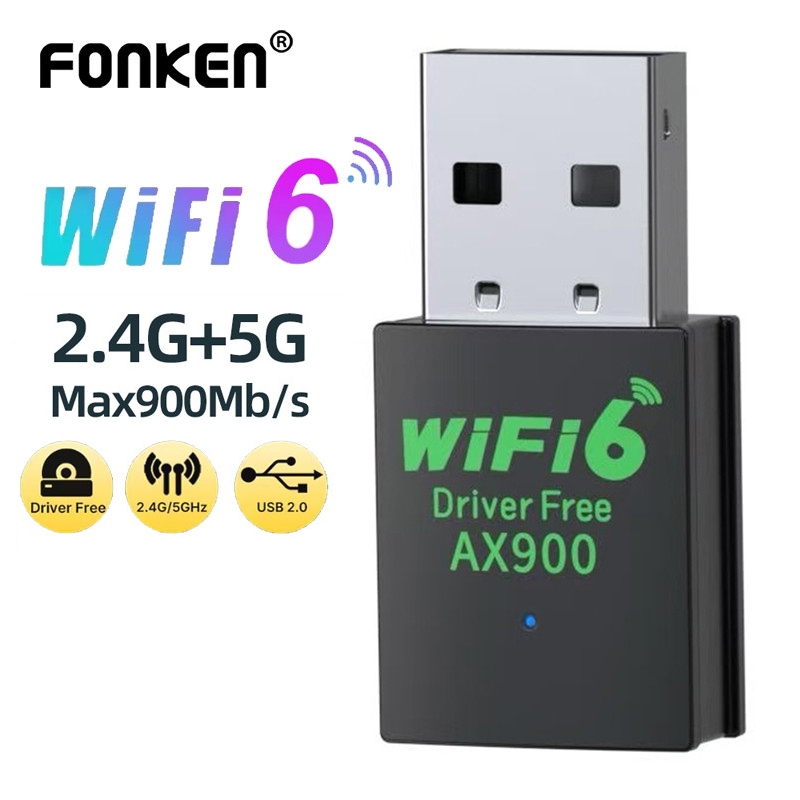 Fonken Wifi 6 อะแดปเตอร์ USB 2.4/5.8GHz Dual Band WiFi เครือข่ายไร้สาย LAN Card Receiver สําหรับแล็ป