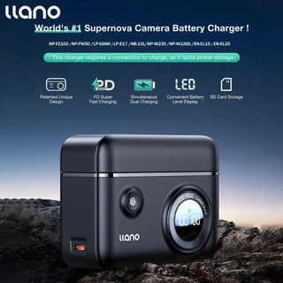 LLANO เครื่องชาร์จแบตเตอรี่กล้อง Dual Slot จอแสดงผลดิจิตอลพร้อมฟังก์ชั่นจัดเก็บข้อมูลการ์ด SD สําหรับ NP-W126s, FZ-100, NP-FW50