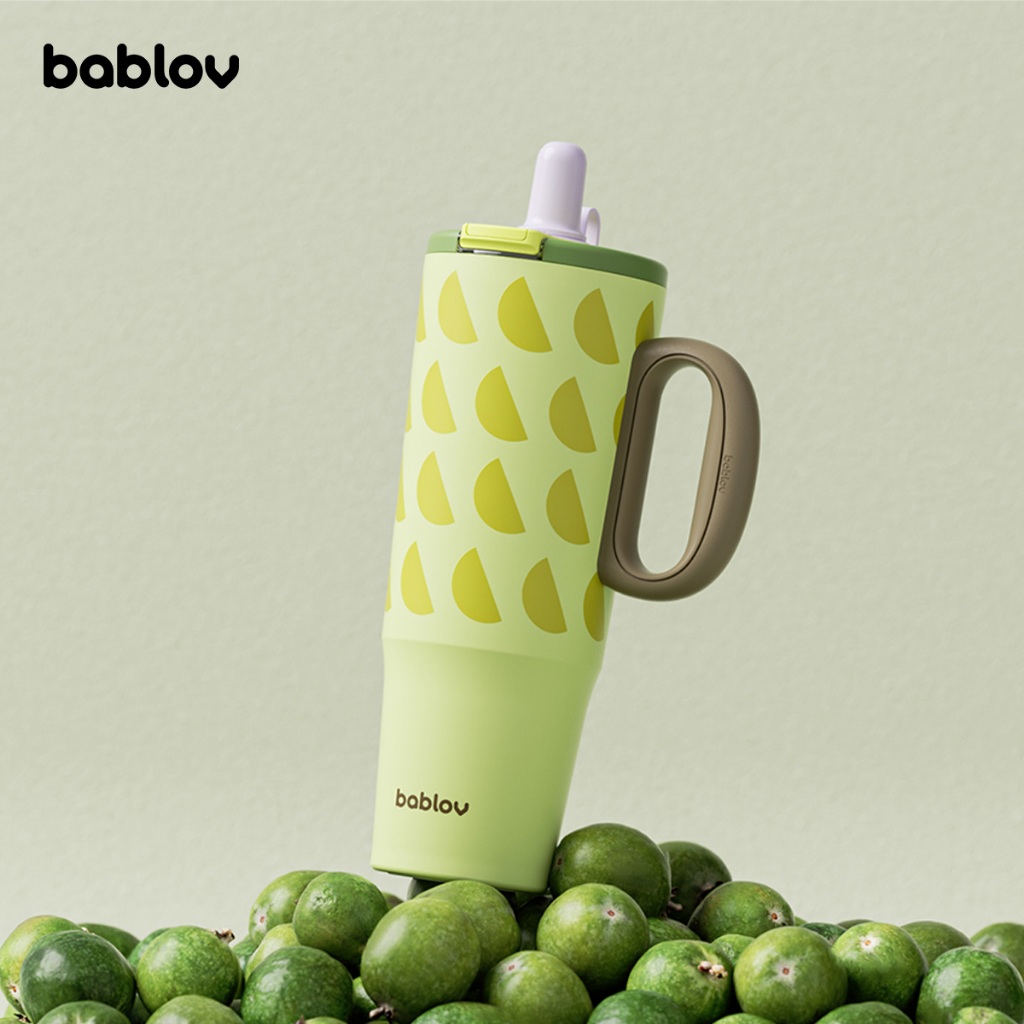 Bablov กระบอกน้ำขนาด 1200ml พร้อมผิวเซรามิก inside 2 วิธีดื่ม กันรั่ว พื้นผิวไม่ติด วางพอดีถ้วยรถ จับถนัดมือและทนทาน
