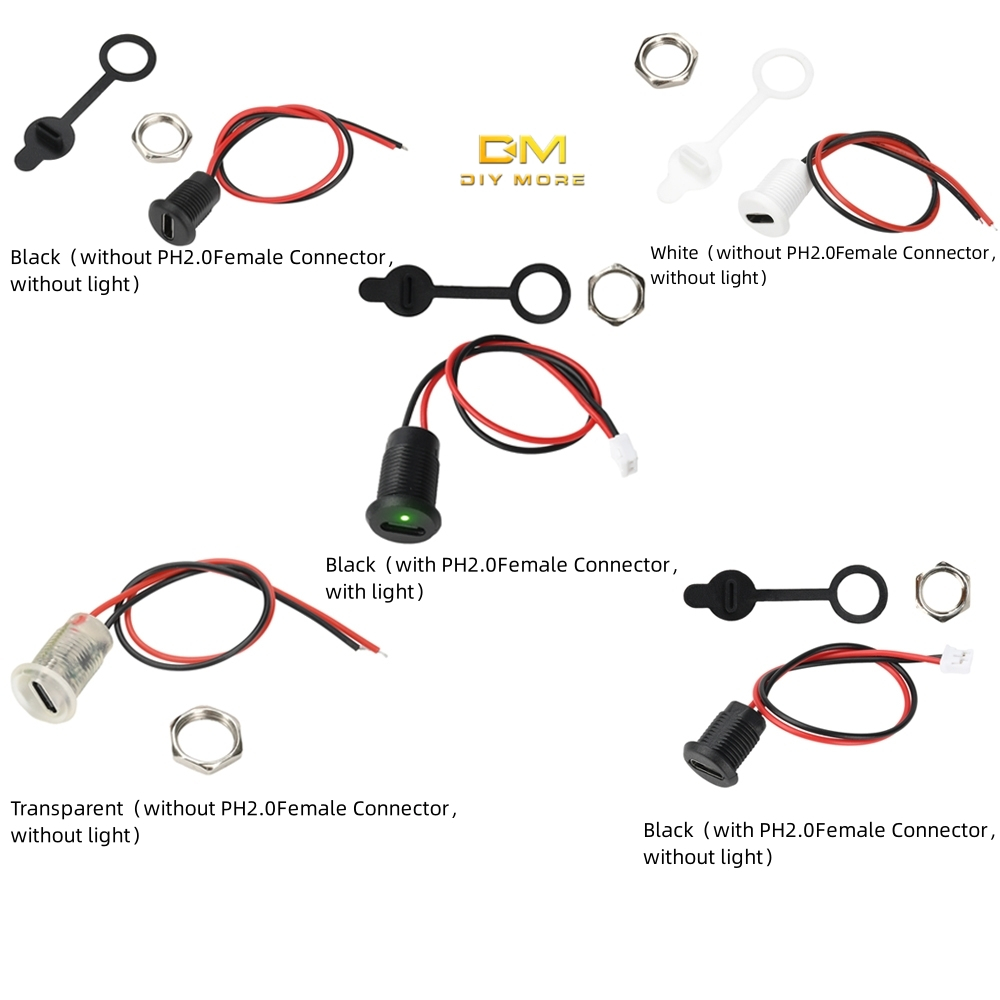 DIYMORE 2-pin USB Type C ขั้วต่อกันน้ํา Type C กันน้ําหญิงแชสซีเชื่อมต่อล็อคด้ายด้านนอกไม่มีขั้ว