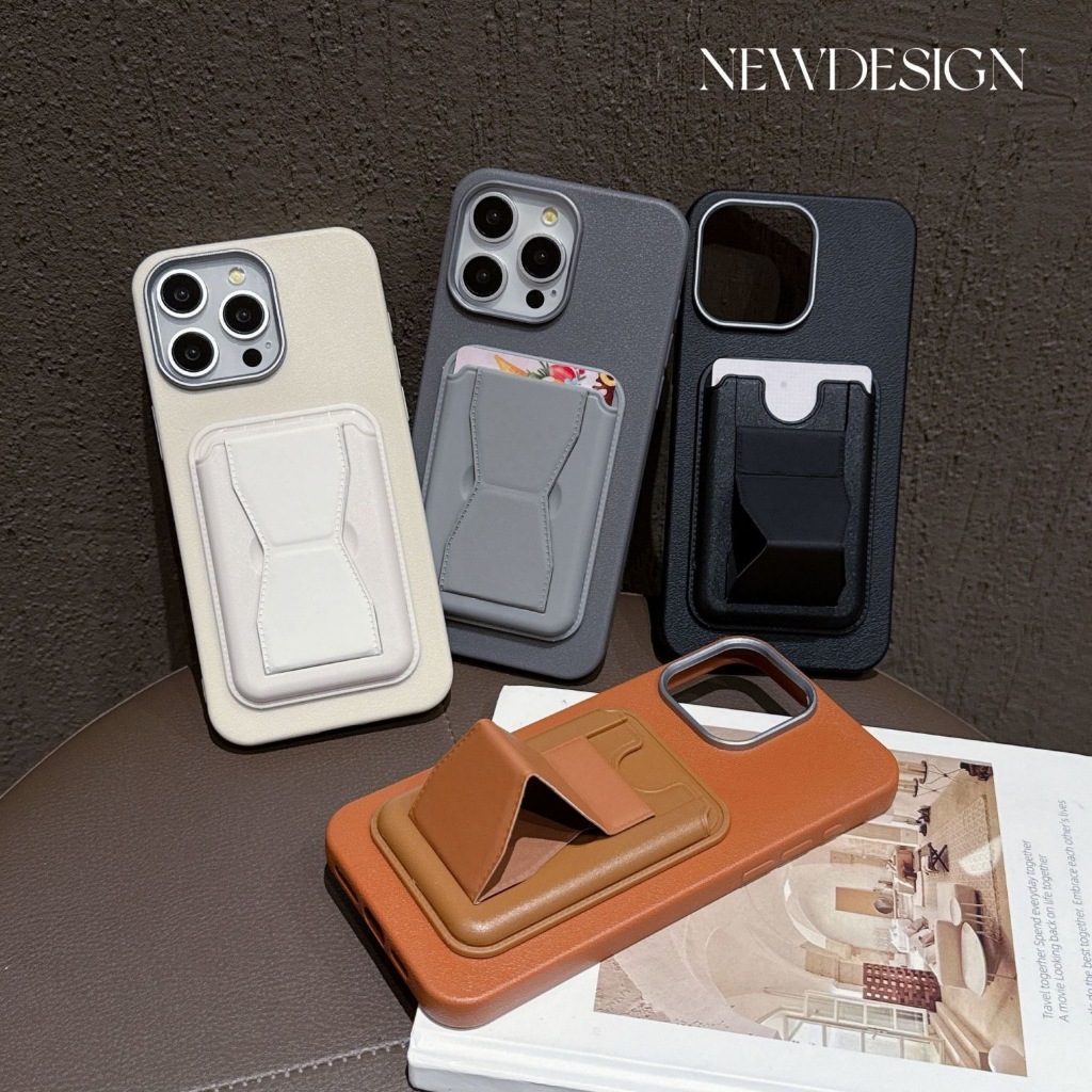 สําหรับiPhone 16 16 Pro 15 14 13 13 Pro Max 12 11 X XR XS Maxเคสโทรศัพท์Luxury Bracketการ์ดแพ็คLitchiรูปแบบซิลิโคนอ่อนนุ่มกันกระแทกเคสโทรศัพท์