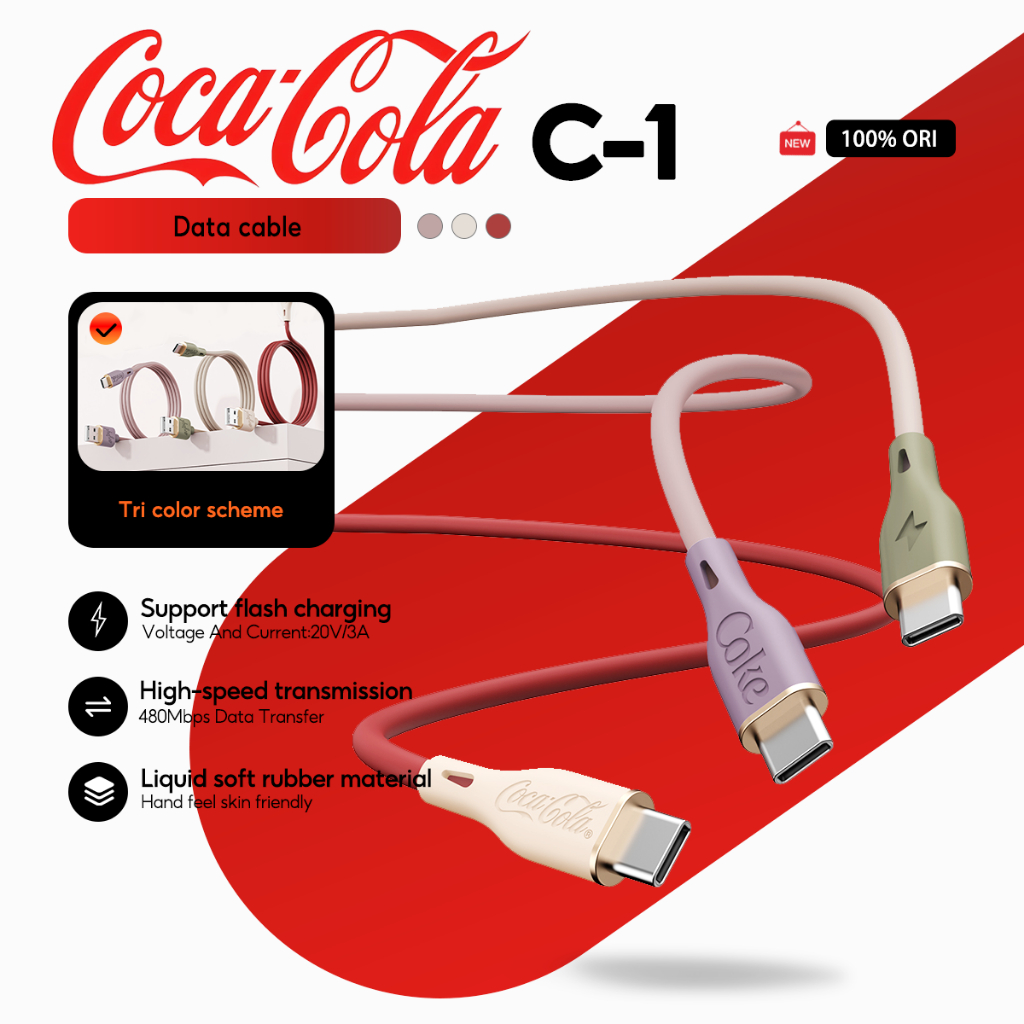 Coca Cola C-1 มัลติฟังก์ชั่น 1M สายชาร์จข้อมูลอย่างรวดเร็ว Type-C ถึง Type-C และ USB-A ถึง Type-C