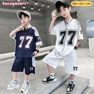 honeywears⚡พร้อมส่ง⚡ชุดฤดูร้อนเด็กผู้ชาย ชุดกีฬาเด็ก หล่อเท่ พิมพ์ลายดิจิตอล สไตล์เกาหลี แฟชั่น ใส่สบาย ไซส์ 120-160