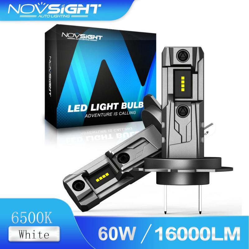 ไฟหน้า LED รถยนต์ NOVSIGHT T11 H7 H4 H11 9005 9006 2 ชิ้น, สว่างเป็นพิเศษ 16000LM 60W  ไฟสีขาวบริสุทธิ์ 6500K, ขนาดมินิ 1:1, ปลั๊กแอนด์เพลย์, เหมาะสําหรับรถส่วนใหญ่