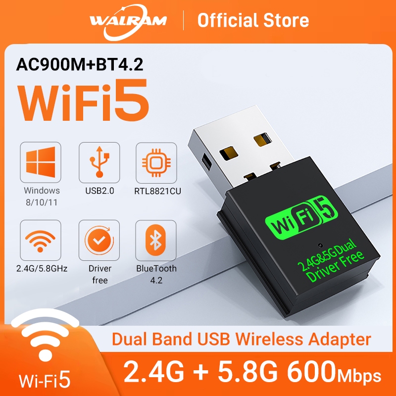 Walram Mini USB WiFi อะแดปเตอร์ 600Mbps Bluetooth4.2 WiFi Receiver Realtek Driver ฟรี Dual-band 2.4G